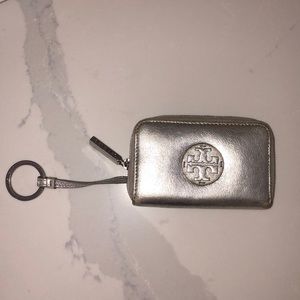 Tory Burch Metallic Silver Key chain Wallet